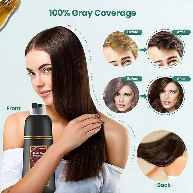 Instant Hair Color Shampoo for Gray Hair - for Women & Men 3 in 1- Grey Coverage - Herbal Ingredients Hair Coloring Shampoo in Minutes 500ML