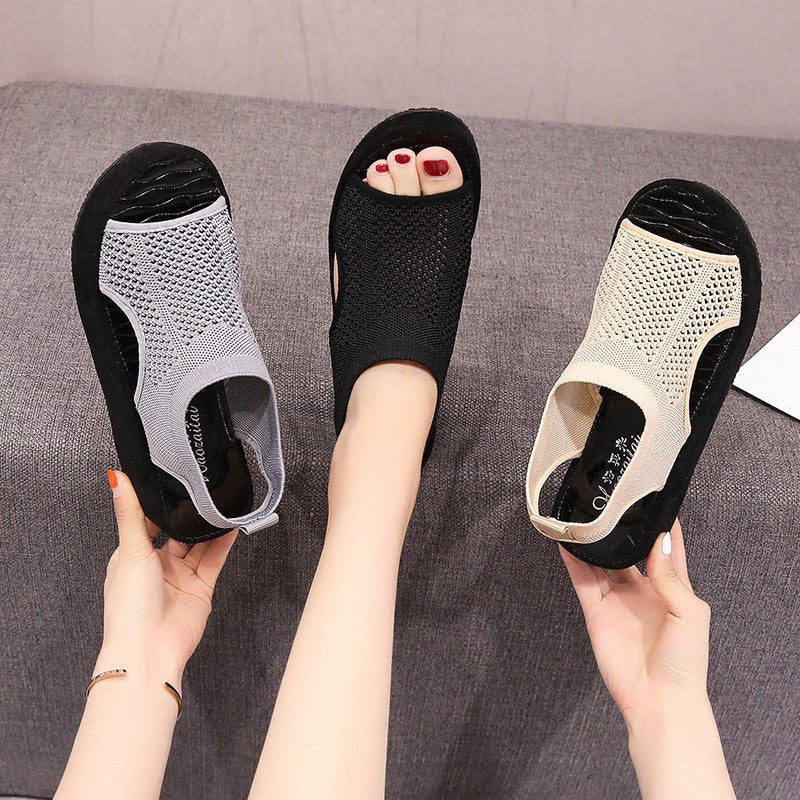 New Women's Knitted Wedge Fashion Platform Soft Sole Shoes