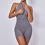 European And American Quick-drying Pleated No Embarrassment Line Tight Zipper Peach Hip Jumpsuit