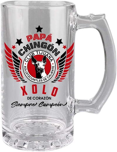 Xolos Tijuana 16 oz Beer Glass Mug – Papá Chingón Design – Xolo de Corazón, Siempre Campeón – Soccer Gift
