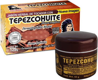 DEL INDIO PAPAGO Tepezcohuite Night Facial Skin Cream 60g / 2.02 Fl Oz + Neutral Soap with Tepezcohuite 125g - Mexican Beauty