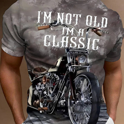 Retro Biker's Printed Round Neck Short Sleeve T-shirt