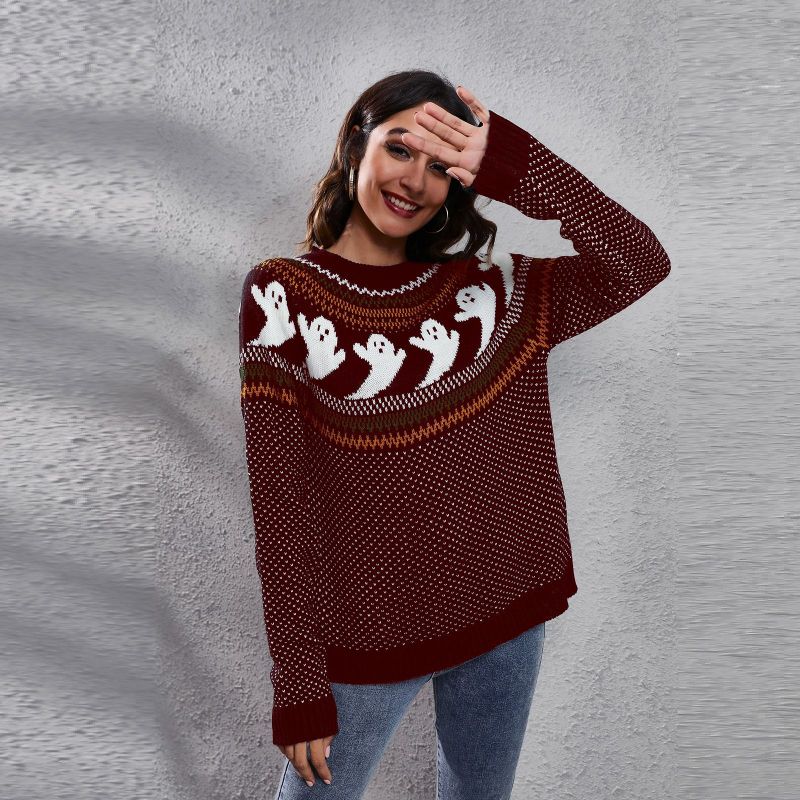 Women's Halloween Ghost retro wave point long sleeve knitted sweater