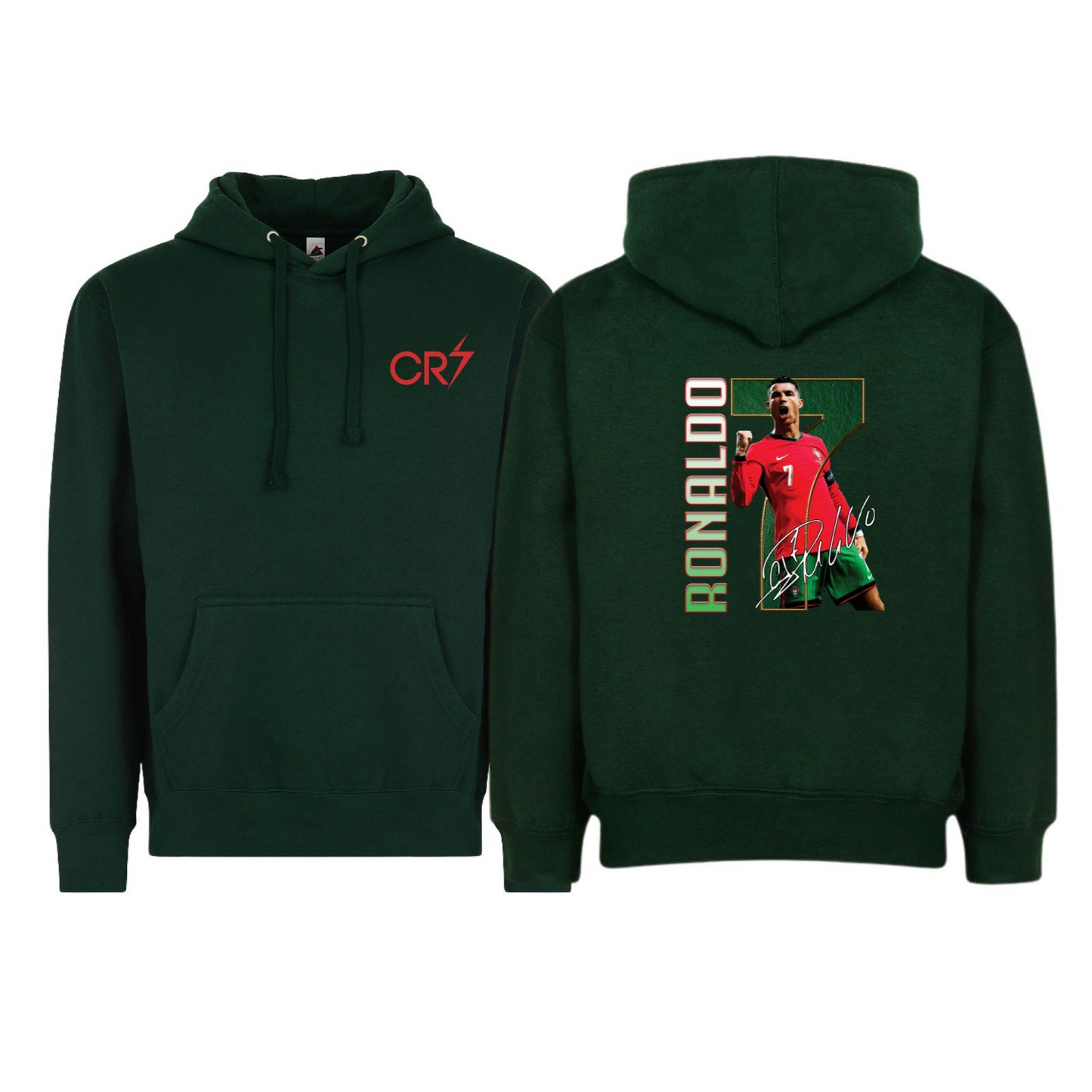 CR7 Front & Ronaldo #7 Back Hoodie, Portugal Soccer Fan Unisex Pullover Sweatshirt