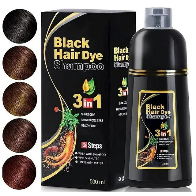 Instant Hair Color Shampoo for Gray Hair - for Women & Men 3 in 1- Grey Coverage - Herbal Ingredients Hair Coloring Shampoo in Minutes 500ML