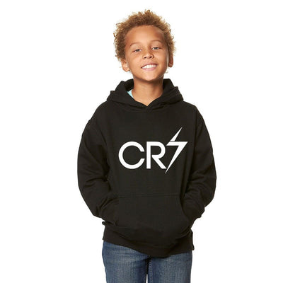 Kids' Cristiano Ronaldo Fashion Cotton Pullover Hoodie with Kangaroo Pocket - Youth Sweater - Black/White