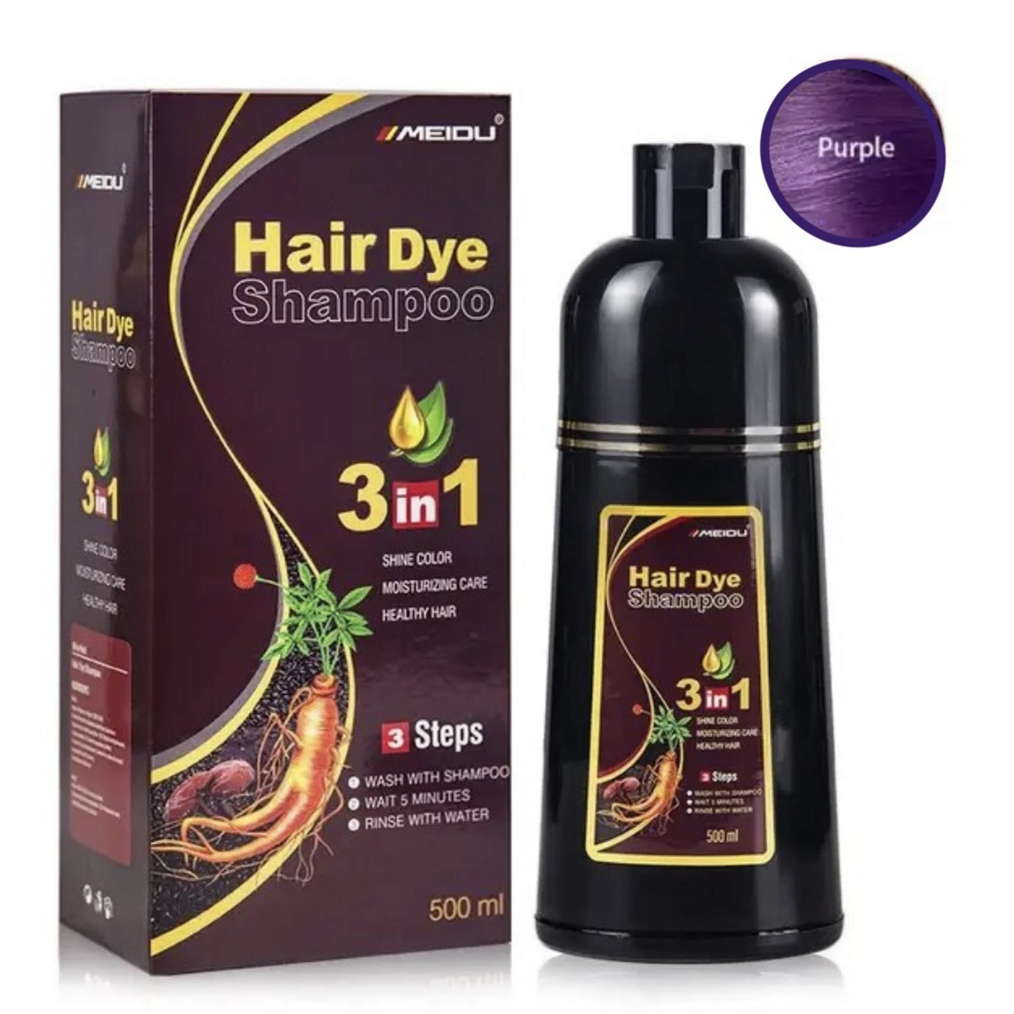 Instant Hair Color Shampoo for Gray Hair - for Women & Men 3 in 1- Grey Coverage - Herbal Ingredients Hair Coloring Shampoo in Minutes 500ML