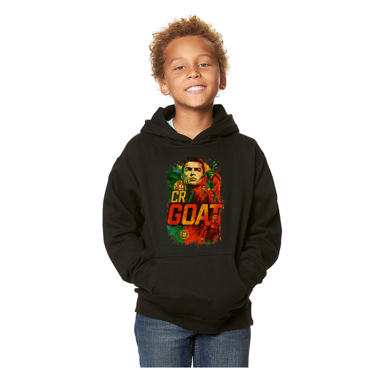 Portugal Ronaldo “GOAT” Kids’ Pullover Hoodie