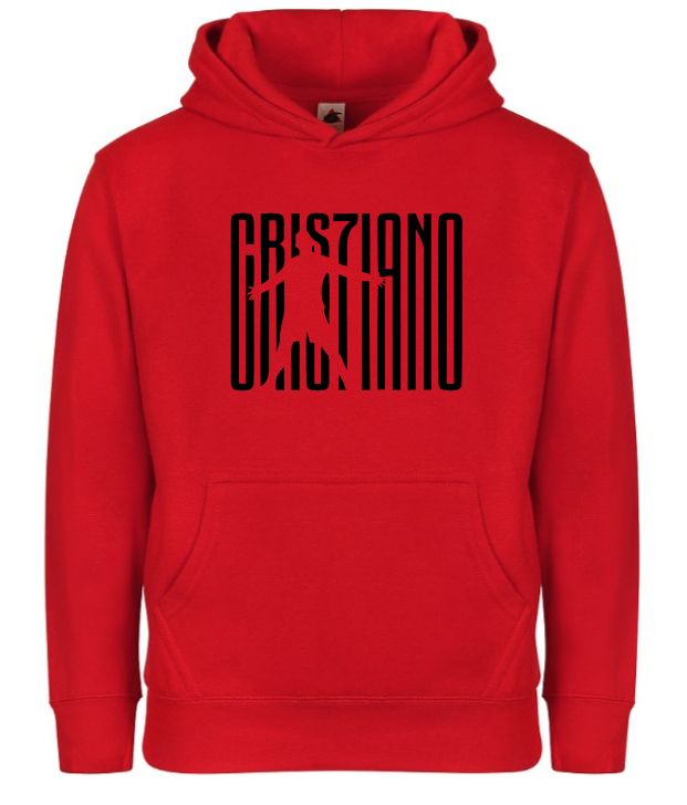 Kids' Cristiano Ronaldo Fashion Cotton Pullover Hoodie with Kangaroo Pocket - Youth Sweater - Red/Black