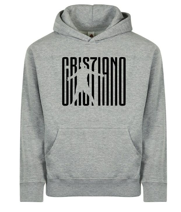 Kids' Cristiano Ronaldo Fashion Cotton Pullover Hoodie with Kangaroo Pocket - Youth Sweater - Grey/Black