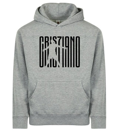 Kids' Cristiano Ronaldo Fashion Cotton Pullover Hoodie with Kangaroo Pocket - Youth Sweater - Grey/Black