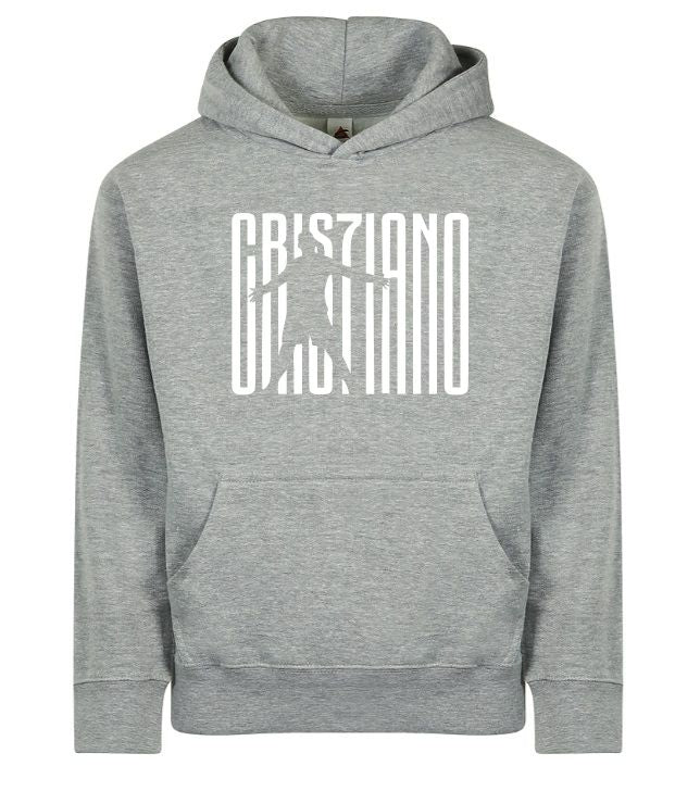 Kids' Cristiano Ronaldo Fashion Cotton Pullover Hoodie with Kangaroo Pocket - Youth Sweater - Grey/White