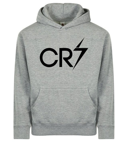 Kids' Cristiano Ronaldo Fashion Cotton Pullover Hoodie with Kangaroo Pocket - Youth Sweater - Grey/Black