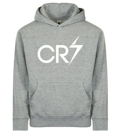 Kids' Cristiano Ronaldo Fashion Cotton Pullover Hoodie with Kangaroo Pocket - Youth Sweater - Grey/White