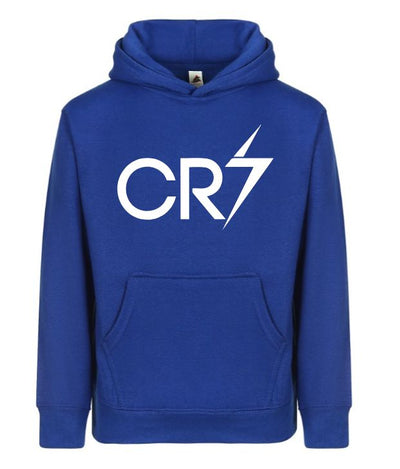 Kids' Cristiano Ronaldo Fashion Cotton Pullover Hoodie with Kangaroo Pocket - Youth Sweater - Royal/White