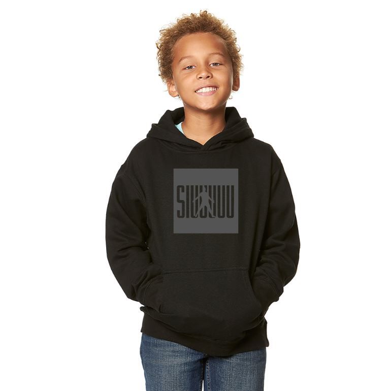 Kids' Cristiano Ronaldo Siuuuuuu Fashion Cotton Pullover Hoodie with Kangaroo Pocket - Youth Sweater - Black/Silver