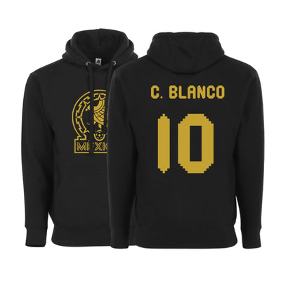 Men’s Mexico Pullover Hoodie – Black & Gold – Unisex – C. Blanco #10