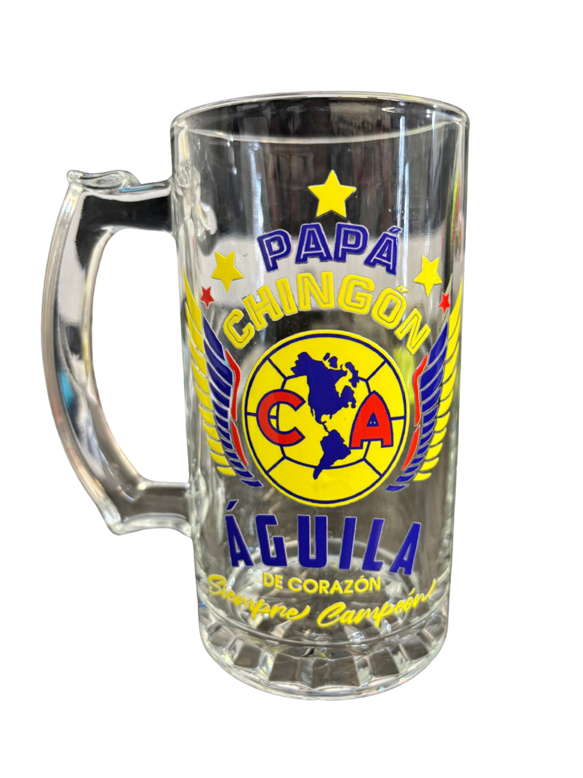 Club America 16 oz Beer Glass Mug – Papá Chingón Design – Águila de Corazón, Siempre Campeón – Soccer Gift