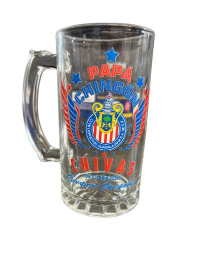 Chivas 16 oz Beer Glass Mug – Papá Chingón – Chivas de Corazón Siempre Campeón – Perfect Soccer Gift
