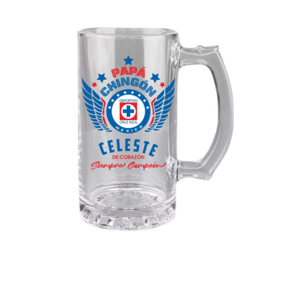 Cruz Azul 16 oz Beer Glass Mug – Papá Chingón Design – Celeste de Corazón, Siempre Campeón – Soccer Gift