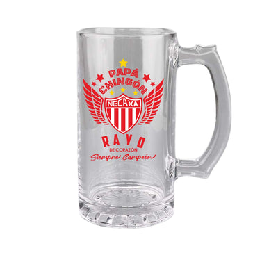 Necaxa 16 oz Beer Glass Mug – Papá Chingón Design – Rayo de Corazón, Siempre Campeón – Soccer Gift