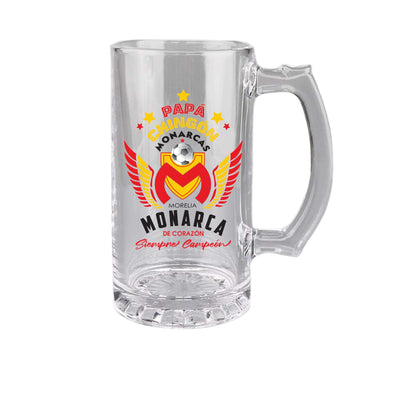 Monarcas 16 oz Beer Glass Mug – Papá Chingón Design – Monarca de Corazón, Siempre Campeón – Soccer Gift