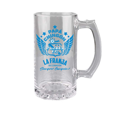 Puebla 16 oz Beer Glass Mug – Papá Chingón Design – La Franja de Corazón, Siempre Campeón – Soccer Gift