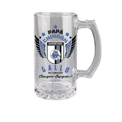 Querétaro FC 16 oz Beer Glass Mug – Papá Chingón Design – Gallo de Corazón, Siempre Campeón – Soccer Gift