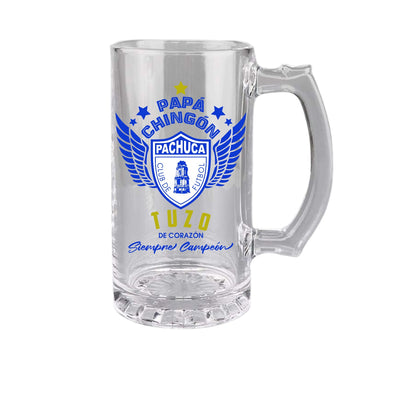 Pachuca 16 oz Beer Glass Mug – Papá Chingón Design – Tuzo de Corazón, Siempre Campeón – Soccer Gift