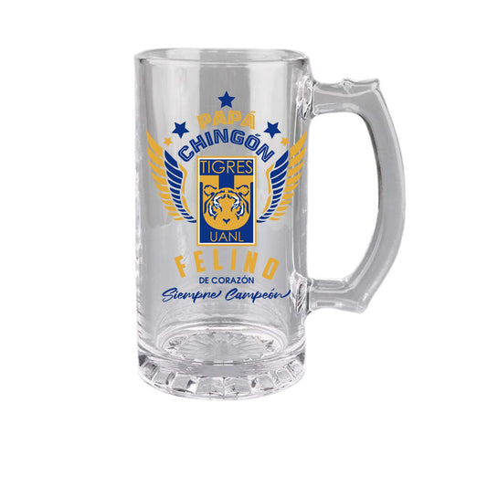 Tigres UANL 16 oz Beer Glass Mug – Papá Chingón Design – Felino de Corazón, Siempre Campeón – Soccer Gift