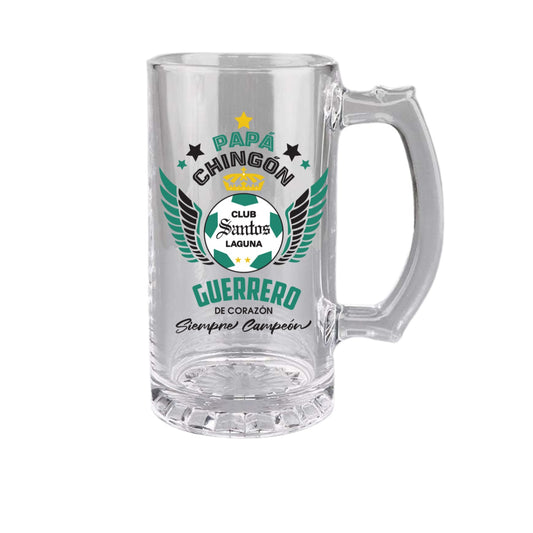 Santos Laguna 16 oz Beer Glass Mug – Papá Chingón Design – Guerrero de Corazón, Siempre Campeón – Soccer Gift