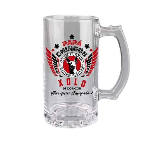 Xolos Tijuana 16 oz Beer Glass Mug – Papá Chingón Design – Xolo de Corazón, Siempre Campeón – Soccer Gift