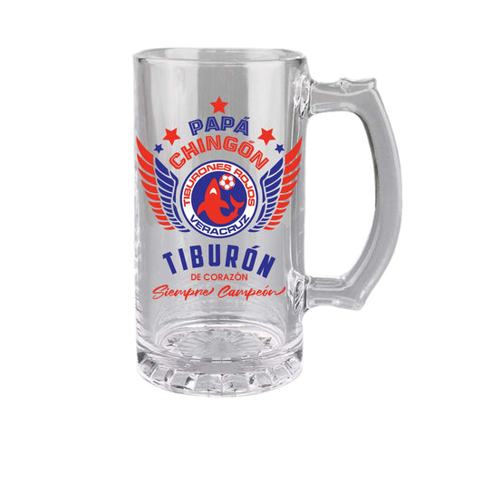 Veracruz 16 oz Beer Glass Mug – Papá Chingón Design – Tiburón de Corazón, Siempre Campeón – Soccer Gift