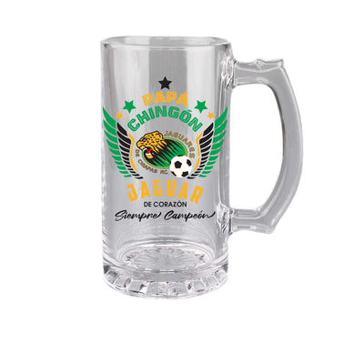 Jaguares de Chiapas 16 oz Beer Glass Mug – Papá Chingón Design – Jaguar de Corazón, Siempre Campeón – Soccer Gift