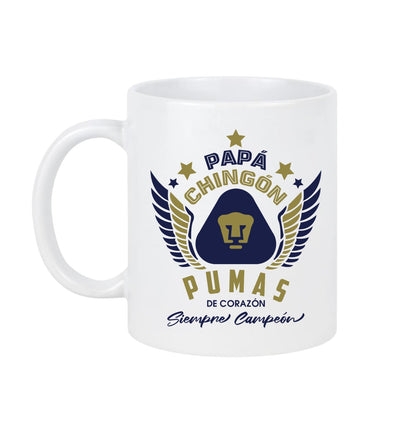 Pumas Soccer Fan Coffee Mug – Papá Chingón Design – Pumas de Corazón, Siempre Campeón – 11 oz White Ceramic Cup