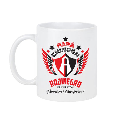 Atlas Soccer Fan Coffee Mug – Papá Chingón Design – Rojinegro de Corazón, Siempre Campeón – 11 oz White Ceramic Cup