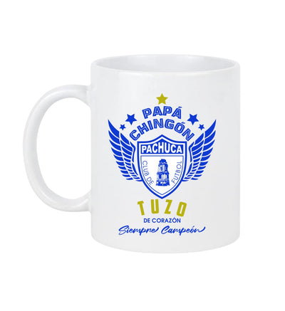 Pachuca Soccer Fan Coffee Mug – Papá Chingón Design – Tuzo de Corazón, Siempre Campeón – 11 oz White Ceramic Cup