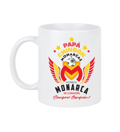 Morelia Soccer Fan Coffee Mug – Papá Chingón Design – Monarca de Corazón, Siempre Campeón – 11 oz White Ceramic Cup