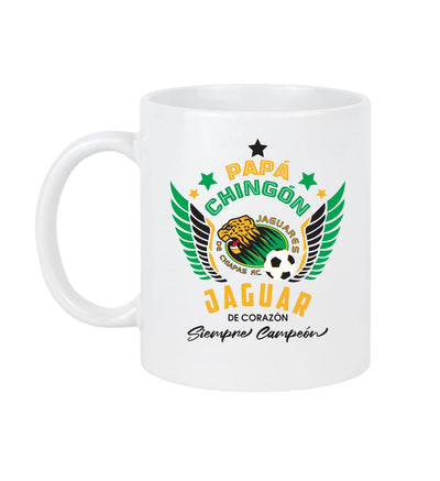 Jaguares Soccer Fan Coffee Mug – Papá Chingón Design – Jaguar de Corazón, Siempre Campeón – 11 oz White Ceramic Cup
