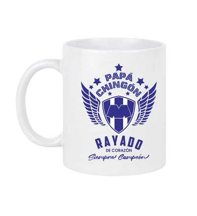 Monterrey Soccer Fan Coffee Mug – Papá Chingón Design – Rayado de Corazón, Siempre Campeón – 11 oz White Ceramic Cup