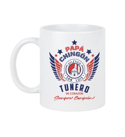 Atlético San Luis Soccer Fan Coffee Mug – Papá Chingón Design – Tunero de Corazón, Siempre Campeón – 11 oz White Ceramic Cup