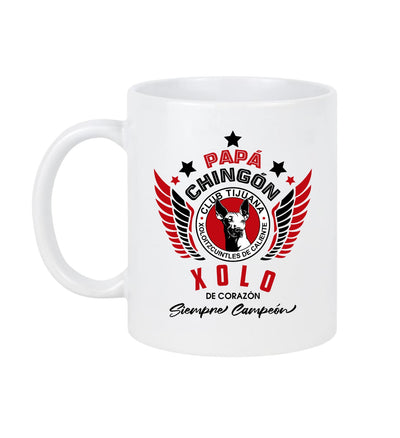 Xolos Soccer Fan Coffee Mug – Papá Chingón Design – Xolo de Corazón, Siempre Campeón – 11 oz White Ceramic Cup