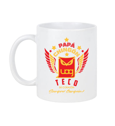 Tecos Soccer Fan Coffee Mug – Papá Chingón Design – Teco de Corazón, Siempre Campeón – 11 oz White Ceramic Cup