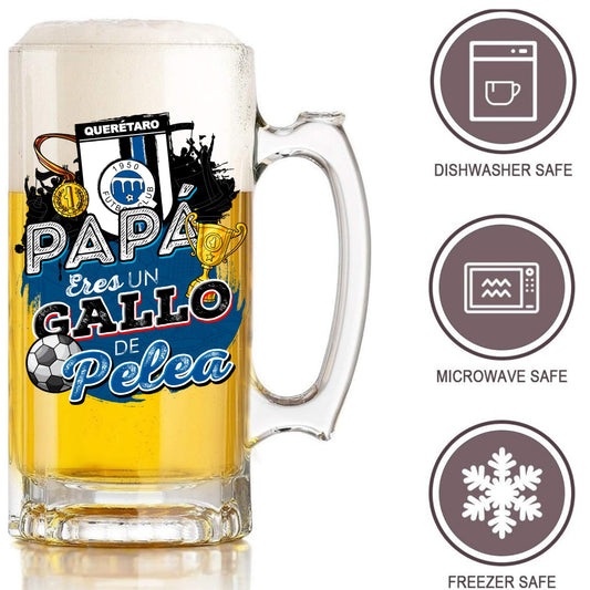 Querétaro 16 oz Beer Glass Mug – “Regalo para Papá” – Soccer Gift for Dad – Father’s Day or Birthday Present – Fútbol Fan Mug