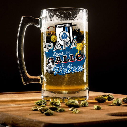 Querétaro 16 oz Beer Glass Mug – “Regalo para Papá” – Soccer Gift for Dad – Father’s Day or Birthday Present – Fútbol Fan Mug