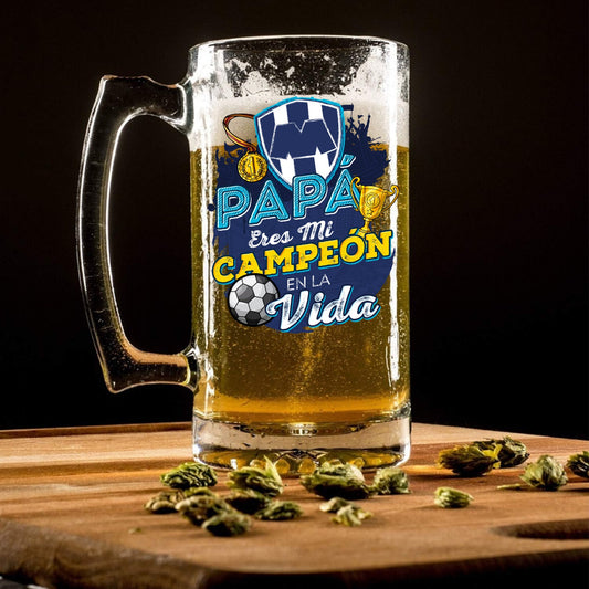Monterrey 16 oz Beer Glass Mug – “Regalo para Papá” – Soccer Gift for Dad – Father’s Day or Birthday Present – Fútbol Fan Mug