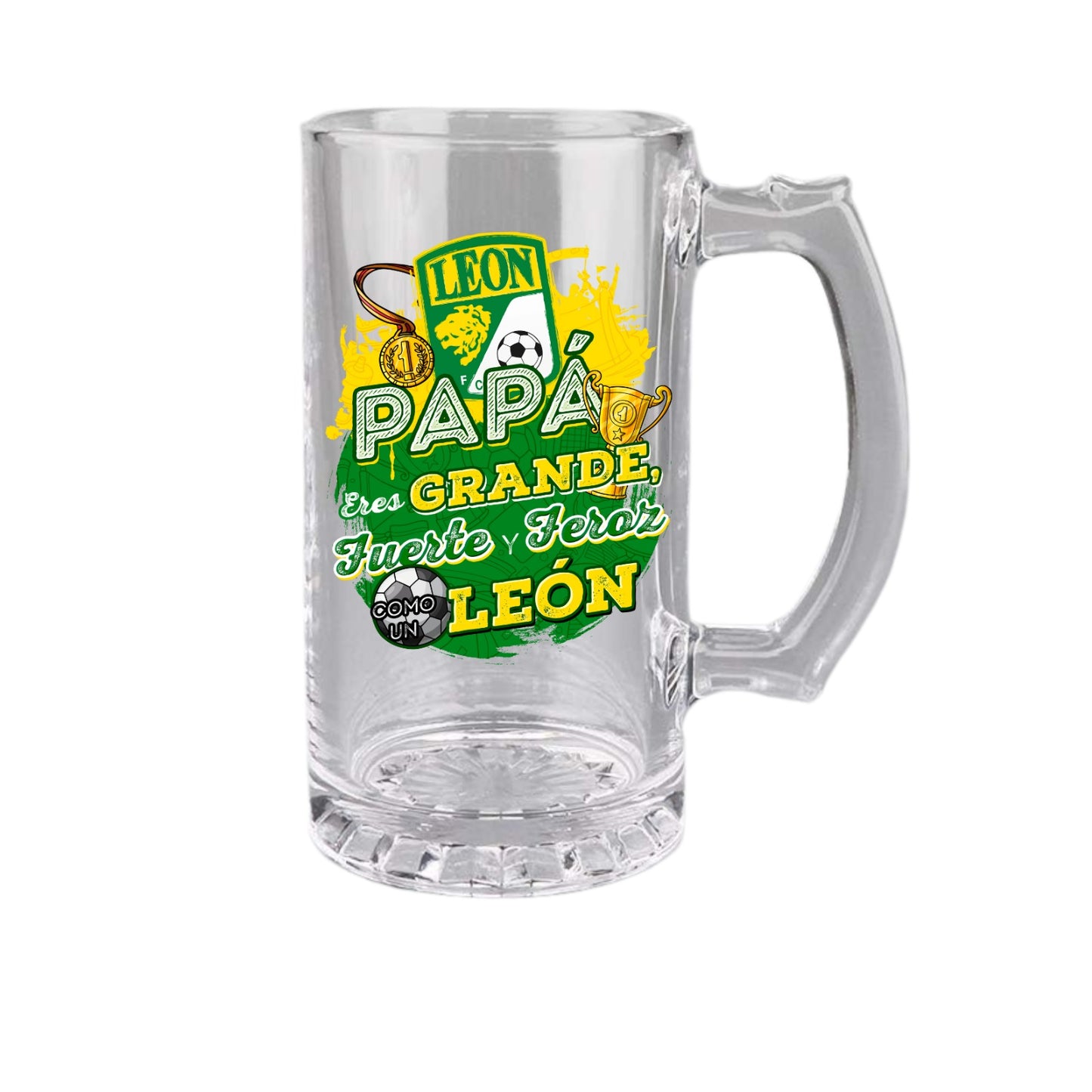 León 16 oz Beer Glass Mug – “Regalo para Papá” – Soccer Gift for Dad – Father’s Day or Birthday Present – Fútbol Fan Mug