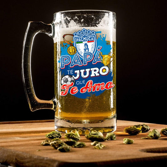 Pachuca 16 oz Beer Glass Mug – “Regalo para Papá” – Soccer Gift for Dad – Father’s Day or Birthday Present – Fútbol Fan Mug