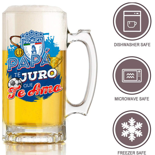 Pachuca 16 oz Beer Glass Mug – “Regalo para Papá” – Soccer Gift for Dad – Father’s Day or Birthday Present – Fútbol Fan Mug