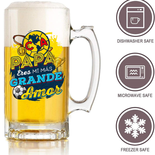 Club America 16 oz Beer Glass Mug – Soccer Gift for Dad – Father’s Day or Birthday Present – Fútbol Fan Mug